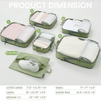 6 Set Ultralight Compression Packing Cubes Packing Organizer for Travel Accessories Luggage Suitcase Backpack (Matcha Green70D / Mesh Pattern)