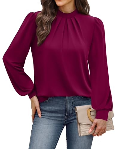 Business Casual Tops for Women Trendy Blouses for Women Dressy Casual Long Sleeve Shirts Early Fall Fashion Winter Clothing Cute Work Ladies Easter Outfits for Teachers Blouses Burgundy L (09 - Purple Red / Large)
