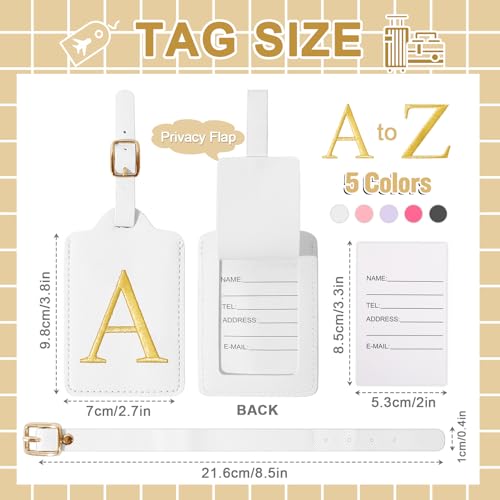 Personalized Initial Luggage Tags for Suitcase TSA Approved (White Leather,glod Letter / A)