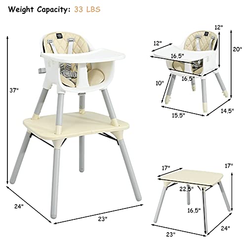 High Chair 5 in 1 Convertible Highchair for Babies & Toddlers (Beige)