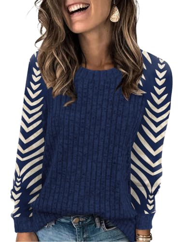 Womens Tops Long Sleeve Shirts Sweaters for Women Fall Teacher Outfits (Small / Blue Apricot)
