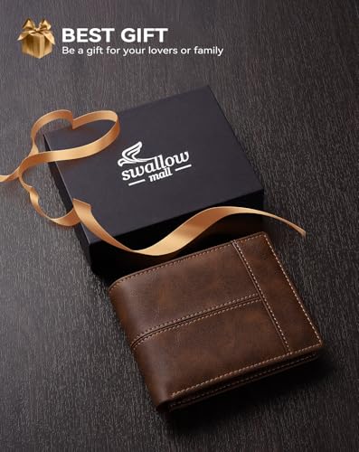 Wallet for Men RFID Blocking Genuine Leather Bifold Wallets (dark brown)