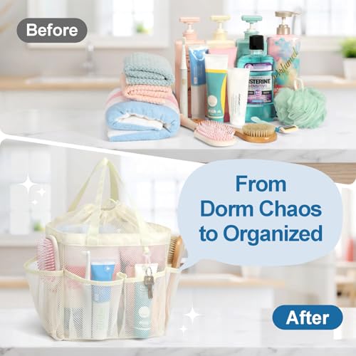 Mesh Shower Caddy Portable with Drawstring (Butter White with Drawstring)