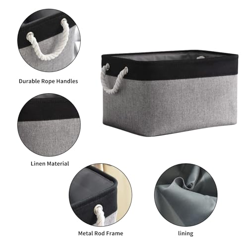 Collapsible Storage Bin for Shelves (Black&Grey / 3PCS/Large - 15.7Lx11.8Wx8.3H)