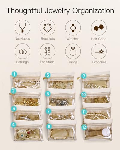 Jewelry Organizers and Storage with Clear 12 Velvet Bags (12PCS-Green)
