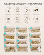 Jewelry Organizer with Clear 12 Velvet Bags (12PCS-Pink)