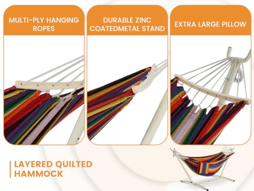 LazyDaze Hammocks Double Hammock with Stand (White Frame- Purple Red)