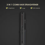 3 in 1 Heated Straightening Brush Flat Iron for Smooth, Anti Frizz Hair Styling | Electric Hot Brush Crimper with Hair Straightening Features (L)