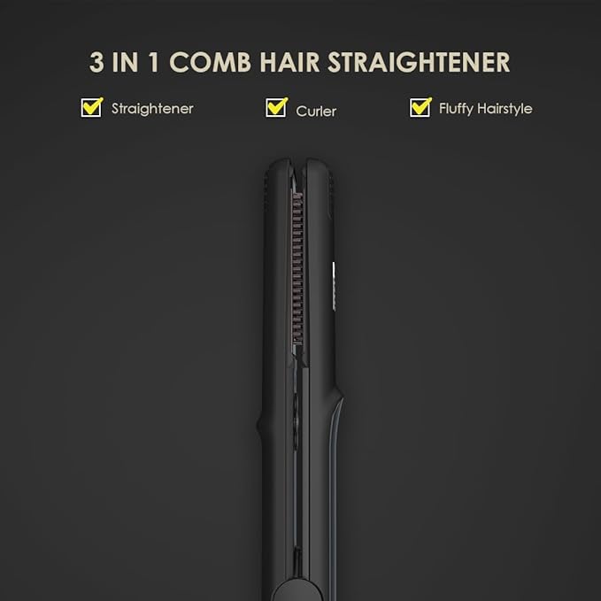 3 in 1 Heated Straightening Brush Flat Iron for Smooth, Anti Frizz Hair Styling | Electric Hot Brush Crimper with Hair Straightening Features (L)
