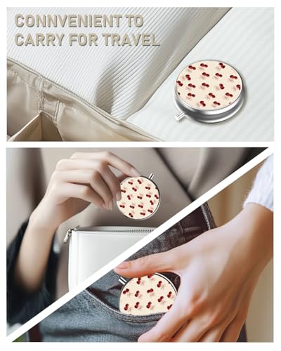 Pill Box 3 Compartment Portable Travel Medicine Box with Mirror (Cherry)