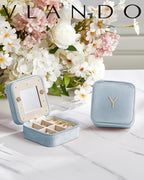 Travel Jewelry Box for Girls Women (Blue / Letter R)