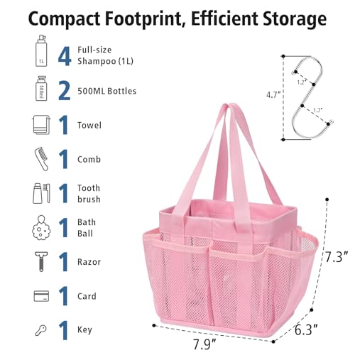 Mesh Shower Caddy Portable (1 Pack Pink with Rigid Base / S (Self-Standing Caddy Basket))