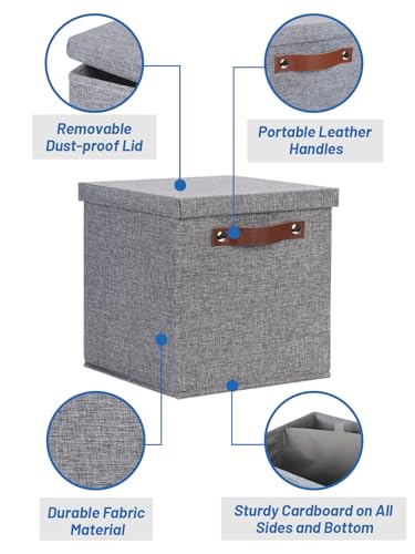 Foldable Fabric Storage Bins with Lids (10.5×10.5×10.5 / A-Gray)