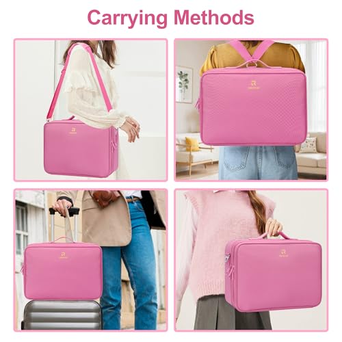 Makeup Case Large Makeup Bag Professional Train Case Travel Cosmetic Organizer Brush Holder Waterproof Makeup Artist Storage Box (Large / Rose Pink)