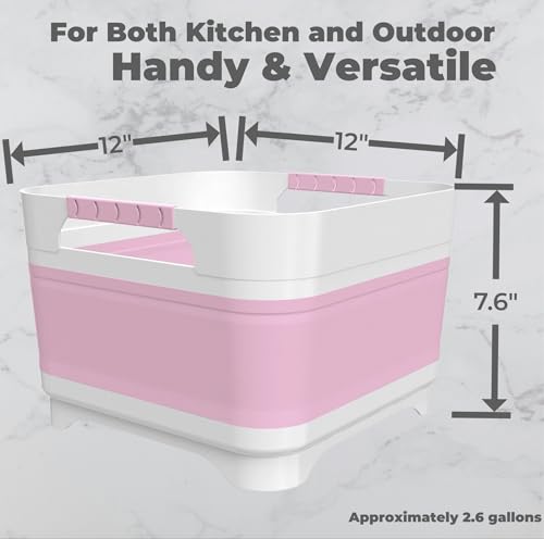 2.6 Gal Collapsible Baby Bottle Wash Basin with Drain Plug (Pink)