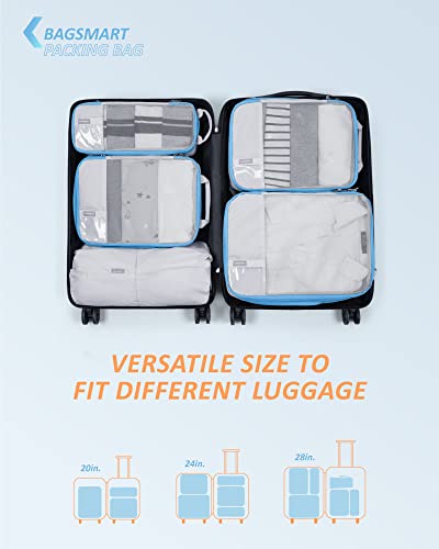 6 Set Compression Packing Cubes for Travel (White & Blue / Set of 6)