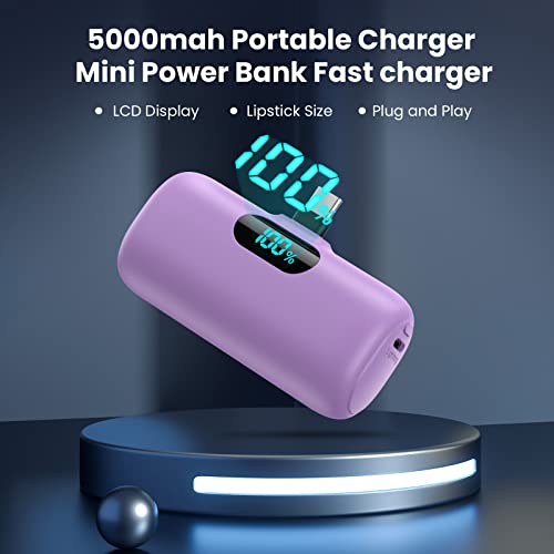 2 Pack] Mini Portable Charger 5000mAh Power Bank (Light Purple+Pink)