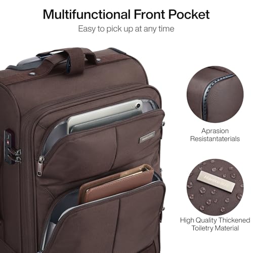 20 Inch Softside Expandable Carry On Luggage with 4 Spinner Wheels (Coffee / 20 Inch)
