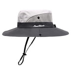 Womens Summer Sun Hat Beach Hat Wide Brim Outdoor UV Protection Hat Foldable Cool Mesh Ponytail Bucket Hat (6-7 / Light Grey-grey)