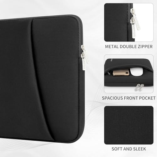 RAINYEAR 15.6 Inch Laptop Sleeve Padded Case Cover with Front Pocket (15.6 inch / Black)