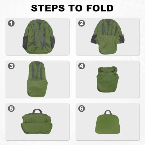 20L lightweight packable Hiking Daypack Foldable Backpack for Men Women Small Travel Outdoor Foldable Shoulder Bag (Army Green)