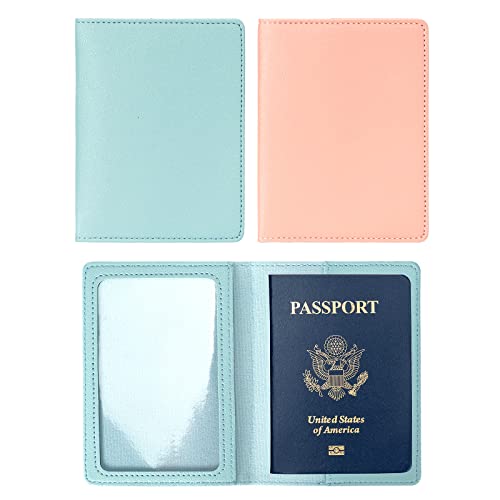 2 Pack Passport covers and Vaccine Card Holder PU Leather Passport Wallet Vaccine Case Protector Slot Travel Passport Wallets for Women & Men (Blue & Pink)