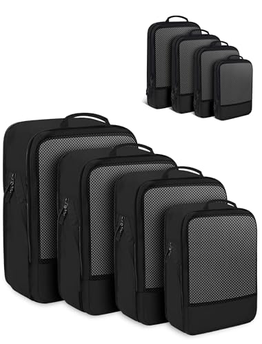 4 PCS Set Compression Packing Cubes for Travel (4 Set / Black)