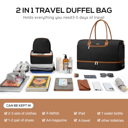 Travel Weekender Bags for Women (3-Blank Brown / Large (3-Piece Set))