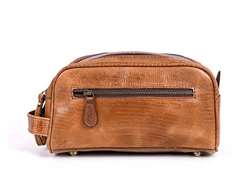 10" Premium Leather Toiletry Travel Pouch With Waterproof Lining (Cerulean)