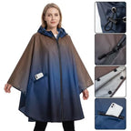 Rain Poncho Jacket Coat Hooded Zipper Style for Women (One Size / Blue+black)