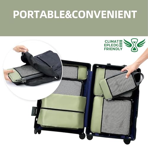 4 Set/6 Set/8 Set Compression Packing Cubes Travel Accessories Expandable Packing Organizers (Half Mesh, 6-Matcha Green) (6-Matcha Green / Half Mesh)