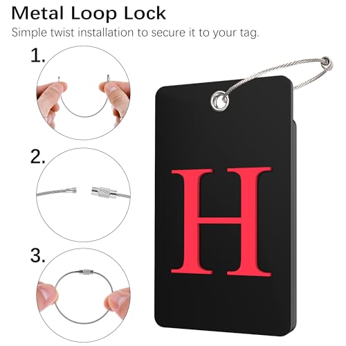 2 Pack Initial Luggage Tags for Suitcases Airplane Travel Essentials (Large H / Black)
