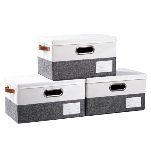 Storage Bins with Lids [3 (Grey & White / S(3-Pack))
