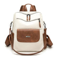 PU Leather Small Backpack Purse for Women Ladies White Brown (White Brown)