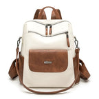 PU Leather Small Backpack Purse for Women Ladies White Brown (White Brown)