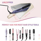 2-in-1 Heat Resistant Mat & Bag for Hair Styling Tools, Hanging Curling Iron Holder Flat Iron Holder with Zip, Portable Hot Hair Tools Travel Bag, Hair Straightener Mat Pouch for Countertop (Beige)