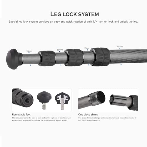 Carbon Fiber Travel Tripod Compact Ball Head LS (LS-224CX+LH-25:Max Load 6KG-4 Sections)
