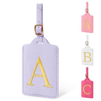 Personalized Initial Luggage Tags for Suitcase (Purple Leather,glod Letter / A)