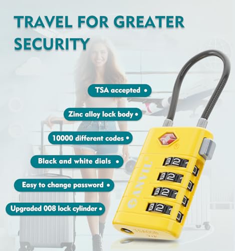 TSA Approved Luggage Locks with Search Alert Indicator (Yellow)