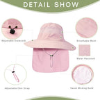 Fishing Hat Breathable Wide Brim Sun Hats with Neck Flap Bucket Hat Outdoor Safari Hat for Men Women UPF 50+ Sun Protection Pink (Pink)