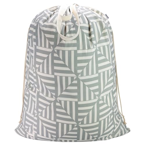 Canvas Laundry Bag with Handles & Drawstring 30"Wx35"H (Geometry Light Gray L+ / L+ 30"Wx 35"H┃1 Pack)