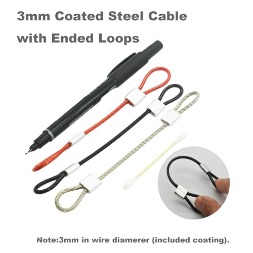 1/8"(3mm) Wire Diam Stainless Steel Cable Eyelets Loops Short Rope Lanyard Safety Tether Chain Lock with Vinyl Coated Cover, 20Pcs 6" Long Red (6 inches - 20 Pcs / Red-A)