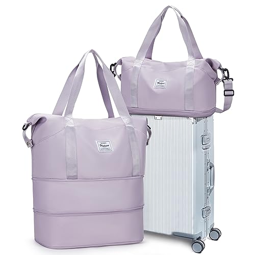 Large Travel Duffle Bag Carry On Weekender Bags for Women Men 18x14x8 Gym (A31-purple-2-layer Expansion / X-plus)