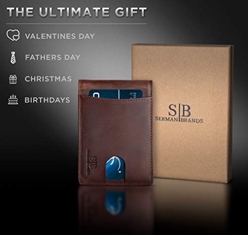 RFID Blocking Slim Bifold Genuine Leather Minimalist Front Pocket Wallets for Men with Money Clip Thin Gift (Texas Brown 1.S)