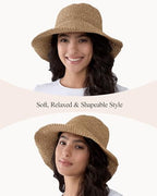 Womens Crochet Straw Sun Hat Foldable Floppy Wide Brim Beach Hat for Summer (One Size / Khaki)