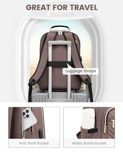 Laptop Backpack Purse for Women (Brown / 15.6-Inch)