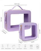 2Pcs Travel Clear Makeup Bag (Mini + XL Luxe Purple)