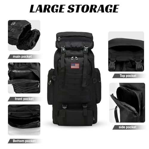 80L 2 pack Hiking Backpack for Men with Sling Tactical Backpack (80l Black - Pro(900d Fabric) + Sling Bag Bundle / Hiking Backpack 3077)