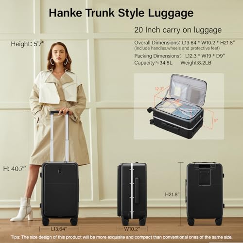 20 Inch Carry On Luggage with Cup Holder and USB Ports (Jet Black / Non-Expandable 20 Inch)