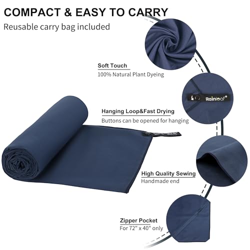 Microfiber Towel Quick Dry Camping & Travel & Gym Towel. Compact (Navy Blue / 24.00" x 12.00")